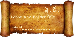 Manheimer Balambér névjegykártya